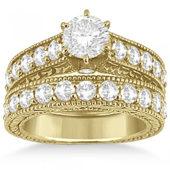 Antique Diamond Wedding & Engagement Ring Set 14k Yellow Gold (2.15ct)