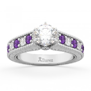 Vintage Diamond & Amethyst Engagement Ring Setting 18k White Gold (1.35ct)