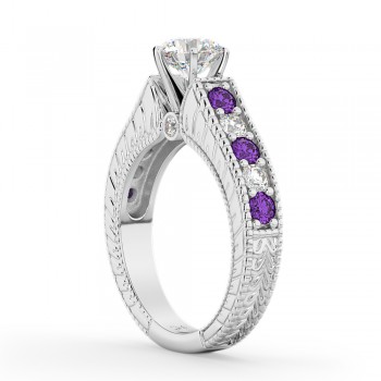 Vintage Diamond & Amethyst Engagement Ring Setting 18k White Gold (1.35ct)