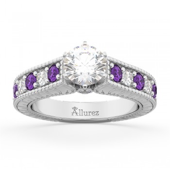 Vintage Diamond & Amethyst Engagement Ring Setting in Palladium (1.35ct)