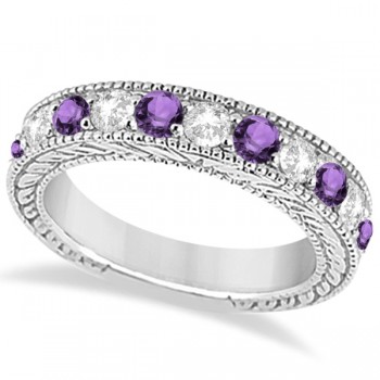 Antique Diamond & Amethyst Engagement Wedding Ring 14k White Gold (1.40ct)