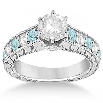 Antique Diamond & Aquamarine Bridal Wedding Ring Set 14k White Gold (2.75ct)