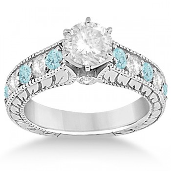 Antique Diamond & Aquamarine Wedding & Engagement Ring Set Platinum (2.75ct)