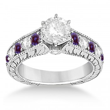 Vintage Diamond and Lab Alexandrite Engagement Ring 14k White Gold (1.41ct)