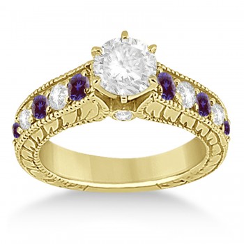 Antique Diamond & Lab Alexandrite Bridal Ring Set 14k Yellow Gold (2.87ct)