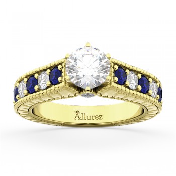 Vintage Diamond and Sapphire Engagement Ring 14k Yellow Gold (1.41ct)