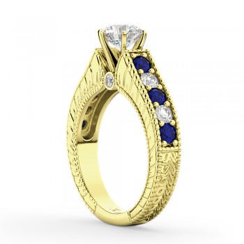 Vintage Diamond and Sapphire Engagement Ring 14k Yellow Gold (1.41ct)