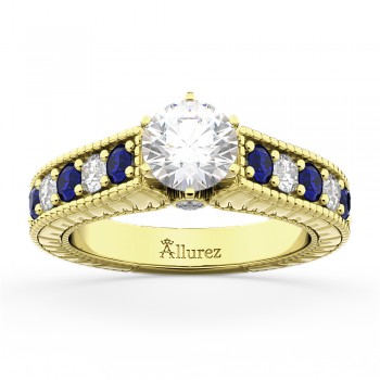 Vintage Diamond and Sapphire Engagement Ring 18k Yellow Gold (1.41ct)