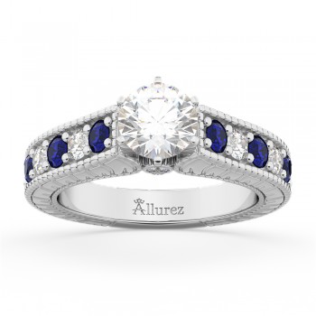 Vintage Diamond & Sapphire Engagement Ring Setting Palladium (1.41ct)