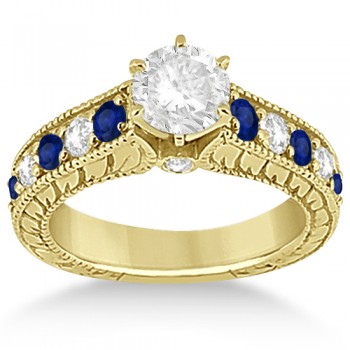 Antique Diamond & Sapphire Bridal Ring Set 14k Yellow Gold (2.87ct)