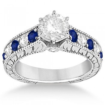 Antique Diamond & Sapphire Bridal Ring Set in Solid Palladium (2.87ct)