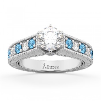 Vintage Diamond & Blue Topaz Engagement Ring Setting in Palladium (1.35ct)