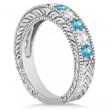 Antique Diamond & Blue Topaz Engagement Wedding Ring 18k White Gold (1.40ct)