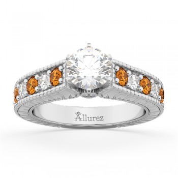 Vintage Diamond & Citrine Engagement Ring Setting 18k White Gold (1.35ct)