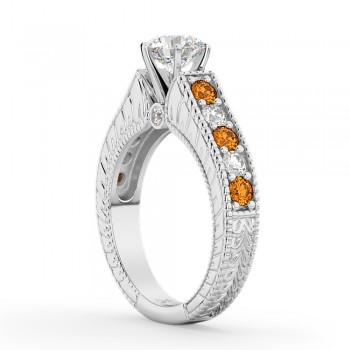 Vintage Diamond & Citrine Engagement Ring Setting in Platinum (1.35ct)