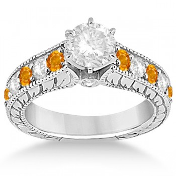 Antique Diamond & Citrine Bridal Wedding Ring Set in Palladium (2.75ct)