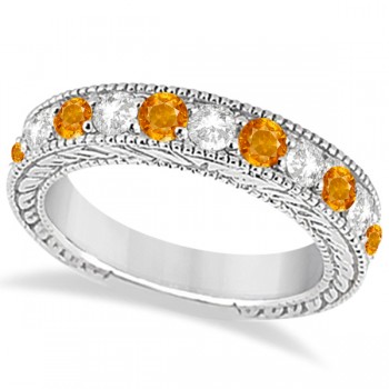 Antique Diamond & Citrine Engagement Wedding Ring Band Platinum (1.40ct)