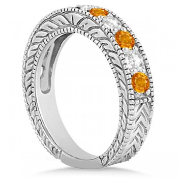 Antique Diamond & Citrine Engagement Wedding Ring Band Platinum (1.40ct)