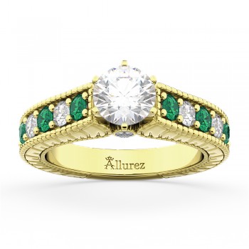 Vintage Diamond & Emerald Engagement Ring 14k Yellow Gold (1.23ct)