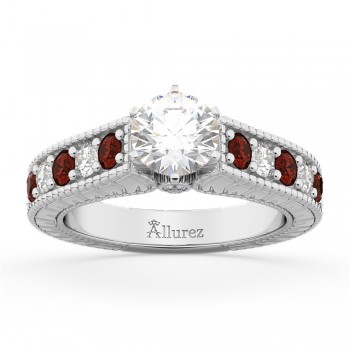 Vintage Diamond & Garnet Engagement Ring Setting 14k White Gold (1.35ct)