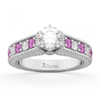 Vintage Diamond & Pink Sapphire Engagement Ring in Palladium (1.41ct)