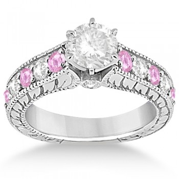 Antique Diamond & Pink Sapphire Bridal Set in 14k White Gold (2.87ct)