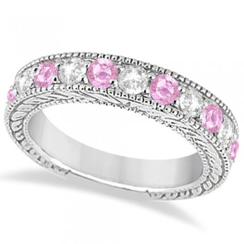 Antique Diamond & Pink Sapphire Wedding Ring 14k White Gold (1.46ct)