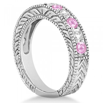 Antique Diamond & Pink Sapphire Wedding Ring 14k White Gold (1.46ct)
