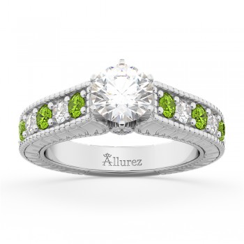 Vintage Diamond & Peridot Engagement Ring Setting in Platinum (1.35ct)