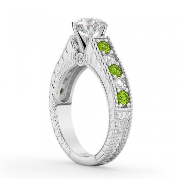 Vintage Diamond & Peridot Engagement Ring Setting in Platinum (1.35ct)