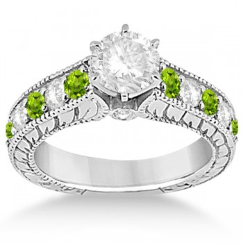 Antique Diamond & Peridot Bridal Wedding Ring Set 18k White Gold (2.75ct)