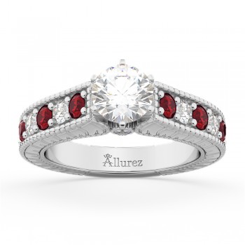 Vintage Diamond & Ruby Engagement Ring Setting 14k White Gold (1.35ct)