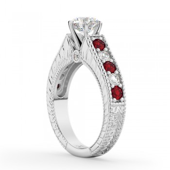 Vintage Diamond & Ruby Engagement Ring Setting 14k White Gold (1.35ct)