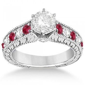 Antique Diamond & Ruby Bridal Wedding Ring Set 14k White Gold (2.75ct)