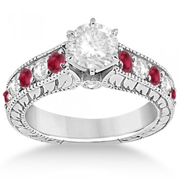 Antique Diamond & Ruby Bridal Wedding Ring Set in Palladium (2.75ct)