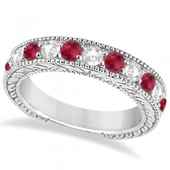 Antique Diamond & Ruby Engagement Wedding Ring Band Platinum (1.40ct)