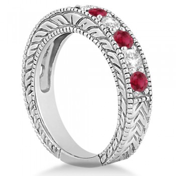 Antique Diamond & Ruby Engagement Wedding Ring Band Platinum (1.40ct)