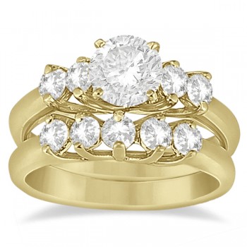 Five Stone Diamond Bridal Set Ring and Band in 18k Yellow Gold (0.90ct)