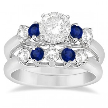 Five Stone Diamond and Sapphire Bridal Ring Set Palladium (1.10ct)
