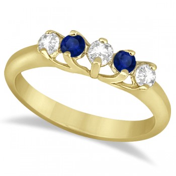 Five Stone Diamond and Sapphire Wedding Band 18kt Yellow Gold (0.60ct)