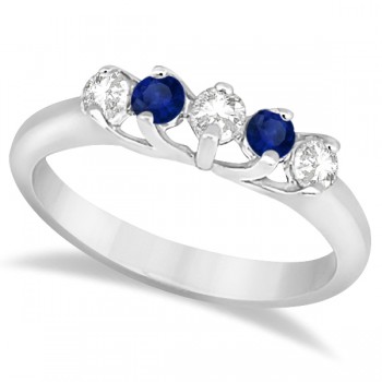 Five Stone Diamond and Sapphire Wedding Band Platinum (0.60ct)