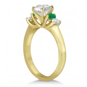 Five Stone Diamond and Emerald Engagement Ring 14k Yellow Gold (0.44ct)