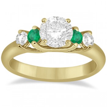 Five Stone Diamond and Emerald Bridal Ring Set 18k Yellow Gold (0.98ct)