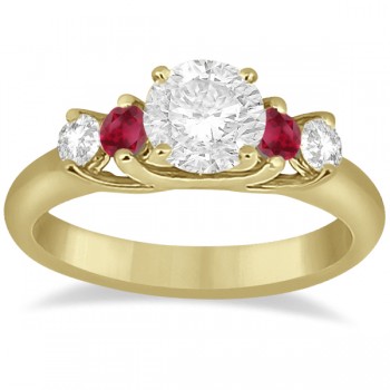 Five Stone Diamond and Ruby Bridal Ring Set 18k Yellow Gold (1.10ct)