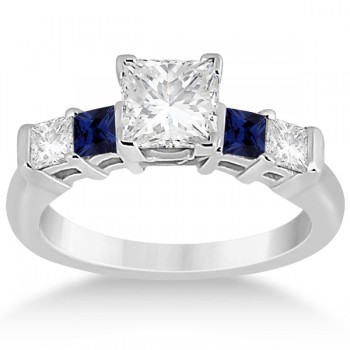 5 Stone Princess Diamond & Sapphire Engagement Ring 14K W. Gold 0.46ct