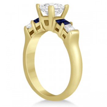 5 Stone Princess Diamond & Sapphire Engagement Ring 14K Y. Gold 0.46ct