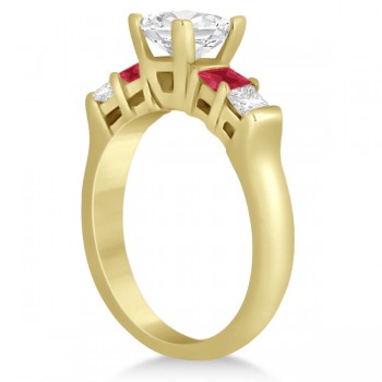 5 Stone Princess Diamond & Ruby Engagement Ring 18K Yellow Gold 0.46ct