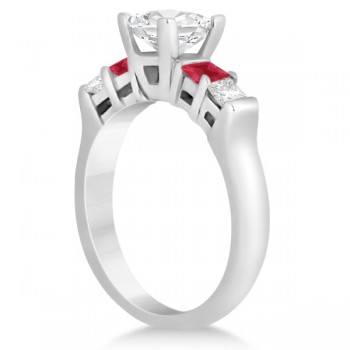 5 Stone Princess Diamond & Ruby Engagement Ring Platinum 0.46ct