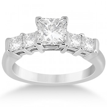 Five Stone Princess Cut Diamond Bridal Set 14K White Gold (0.90ct)