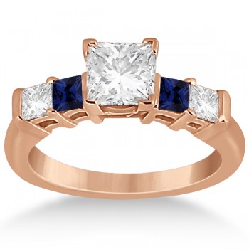 5 Stone Diamond & Blue Sapphire Bridal Set 14K Rose Gold 1.02ct